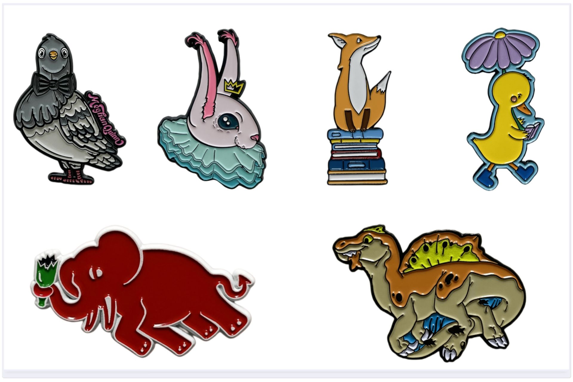 custom-soft-enamel-pins-whimsical-animal-creature-cartoon-collection-showcase