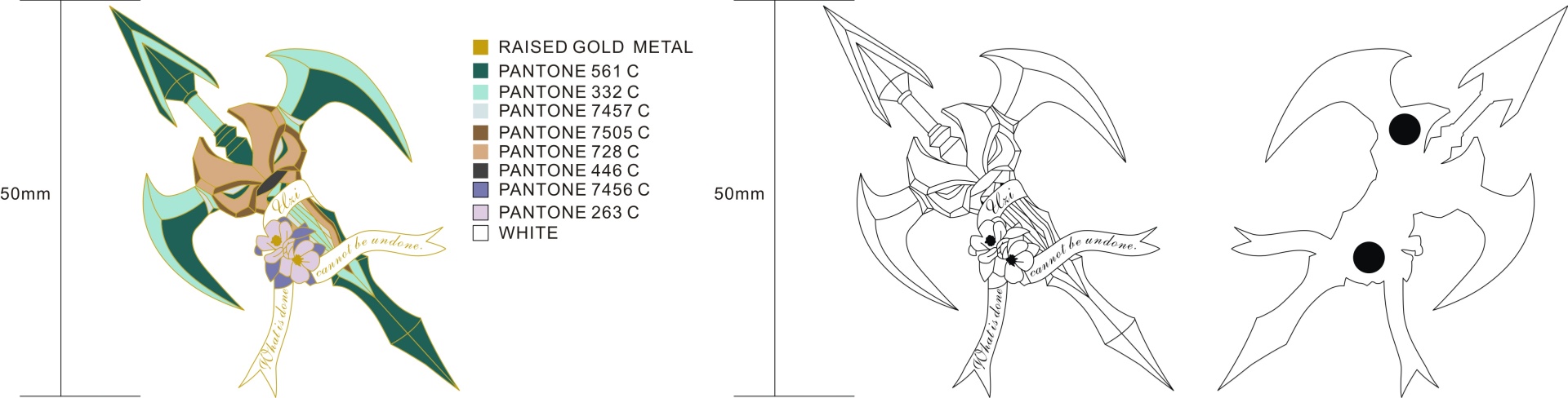 Custom Cutout Alzi Flower Spear Weapon Soft Enamel Lapel Pin Design Drawing
