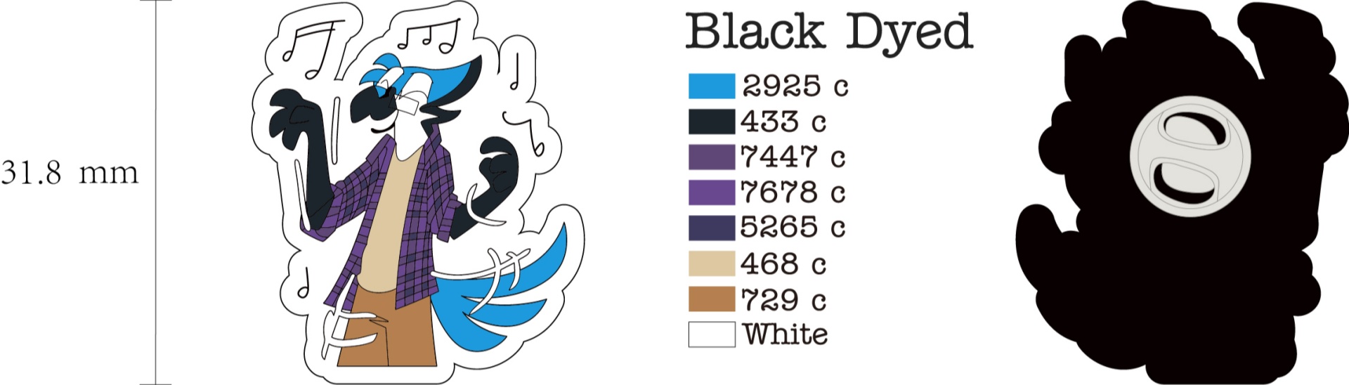 Custom Cutout Blue Furry Wolf With Music Notes Plaid Shirt Dyed Metal Lapel Pin Design Drawing