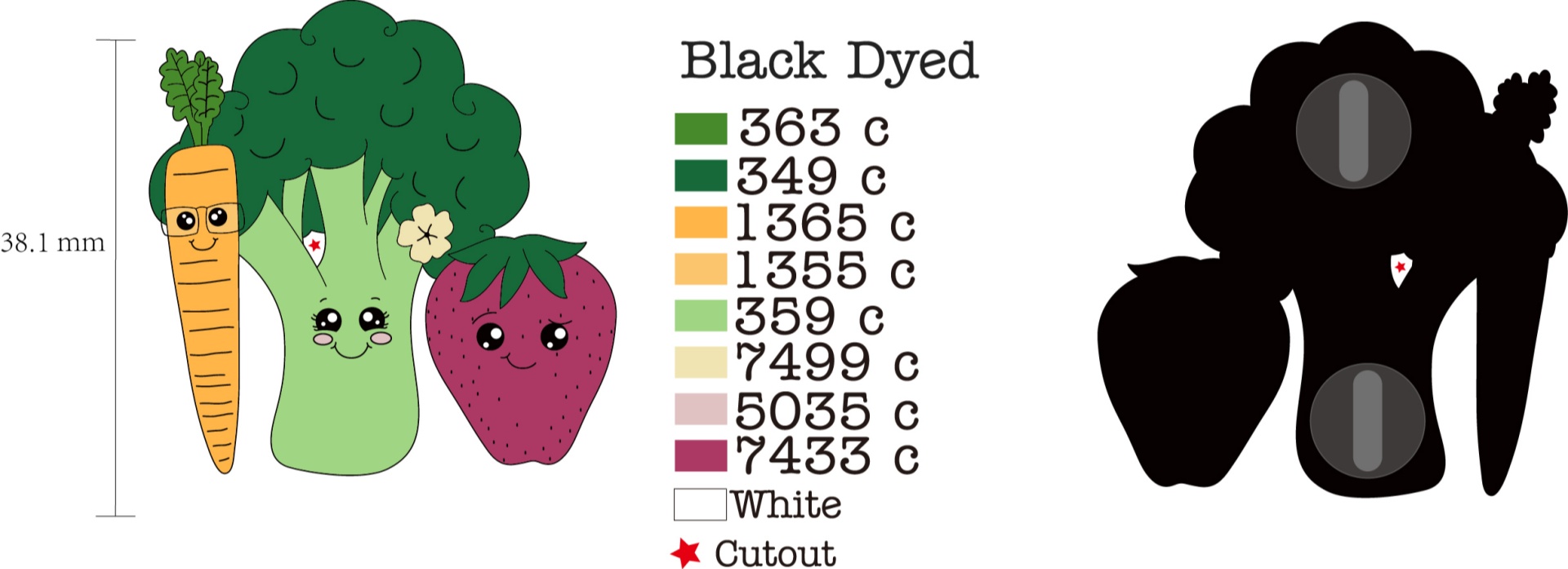 Custom Cutout Vegetable Kingdom Dyed Metal Lapel Pin Design Drawing