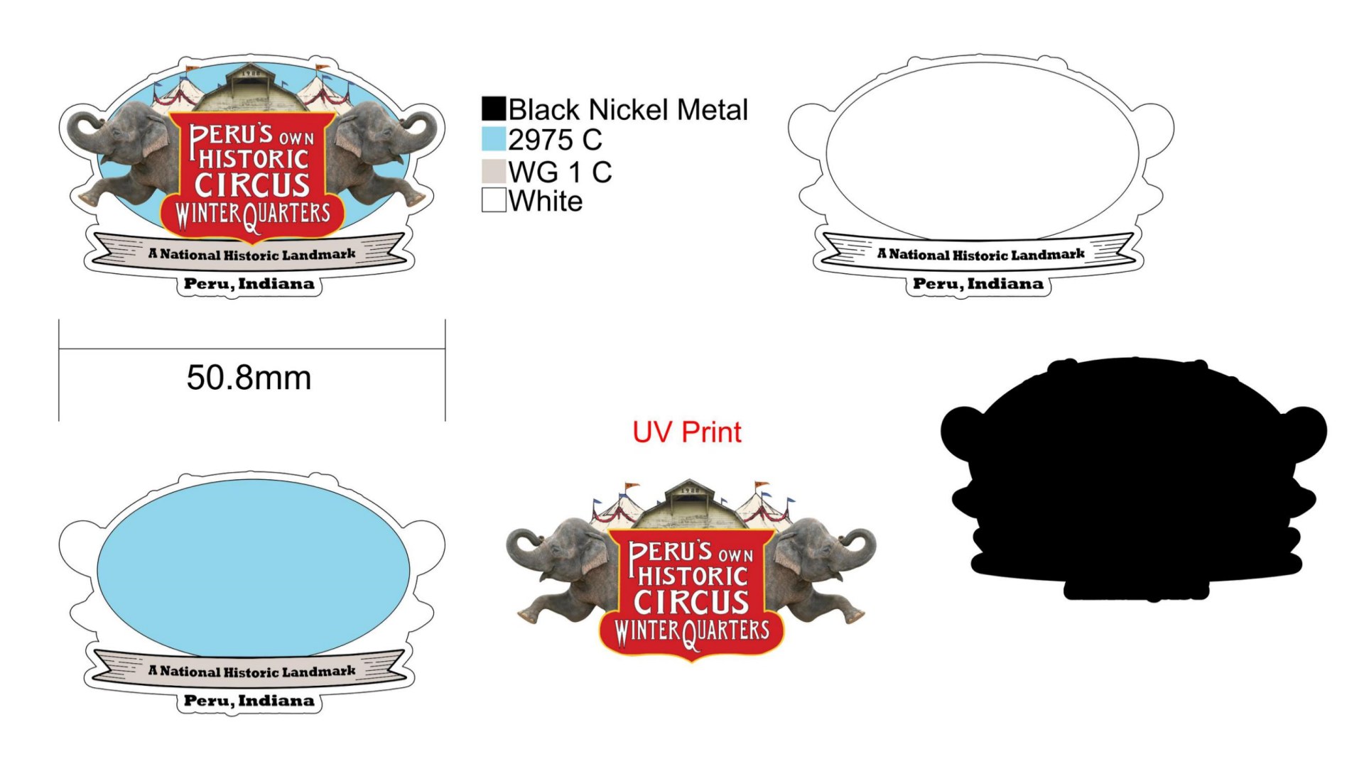 Custom Cutout Peru Circus Elephant UV Printed Lapel Pin Design Drawing