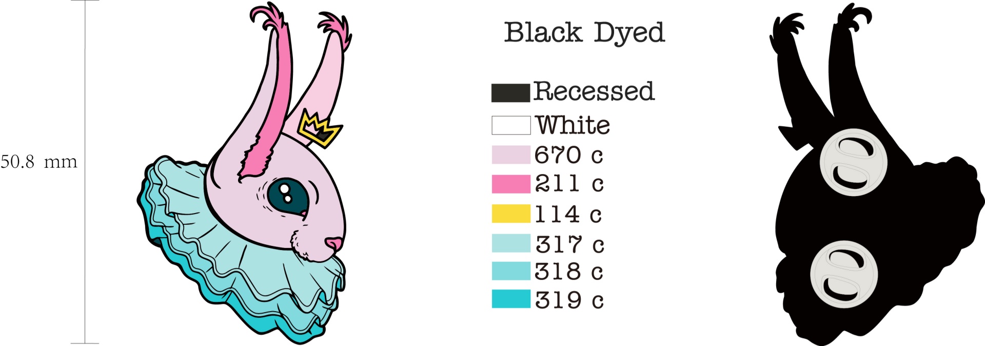 Custom Cutout Pink Crown Bunny Head With Ruffle Collar Cartoon Dyed Metal Lapel Pin Design Drawing