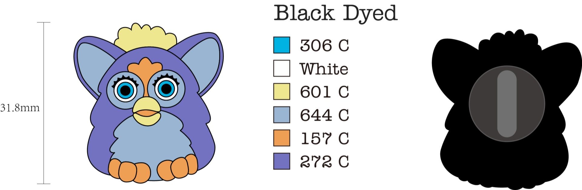 Custom Cutout Purple Furby Cartoon Toy Dyed Metal Lapel Pin Design Drawing