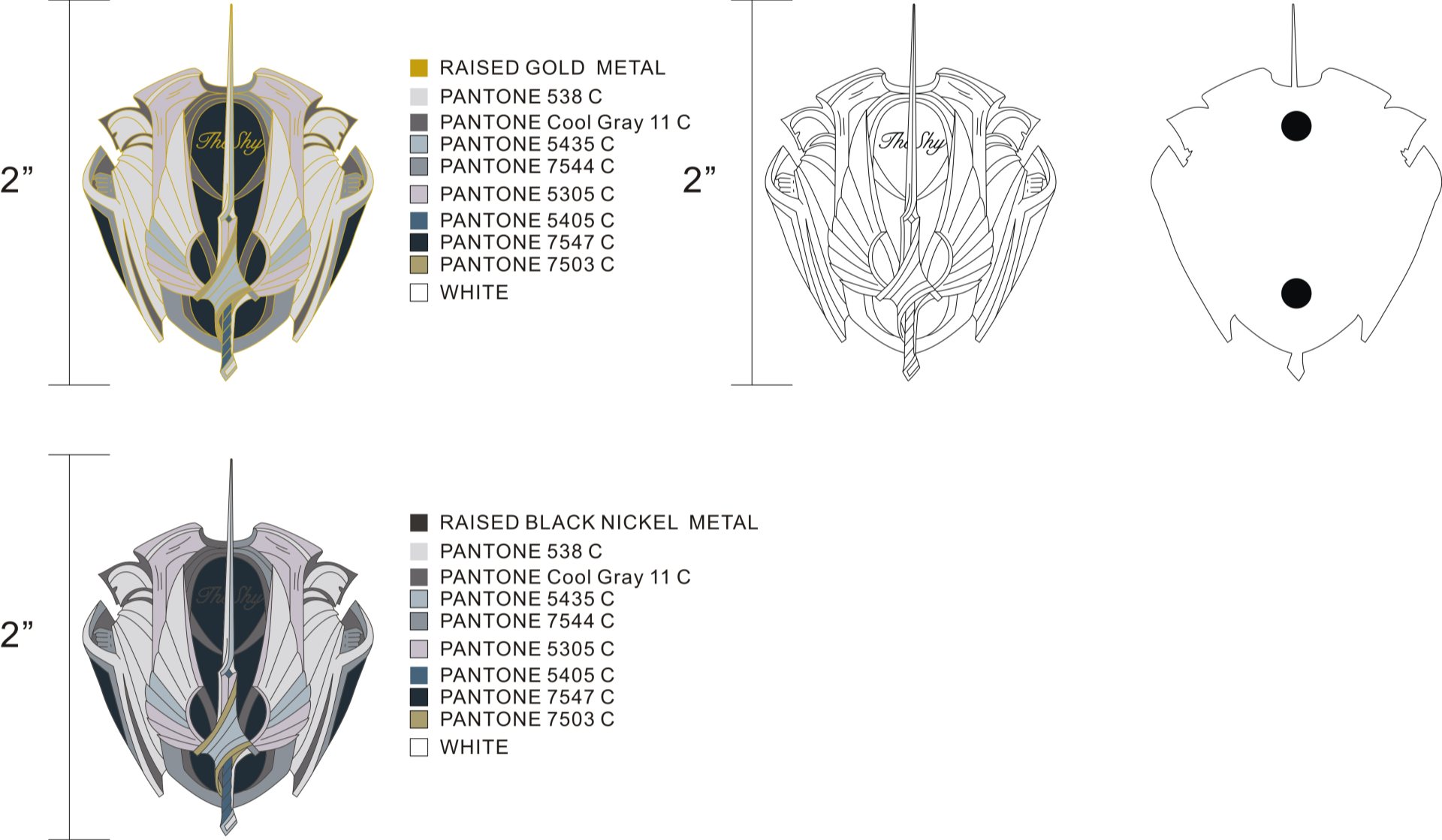 Custom Cutout The Shy Sword Shield Crest Hard Enamel Lapel Pin Design Drawing