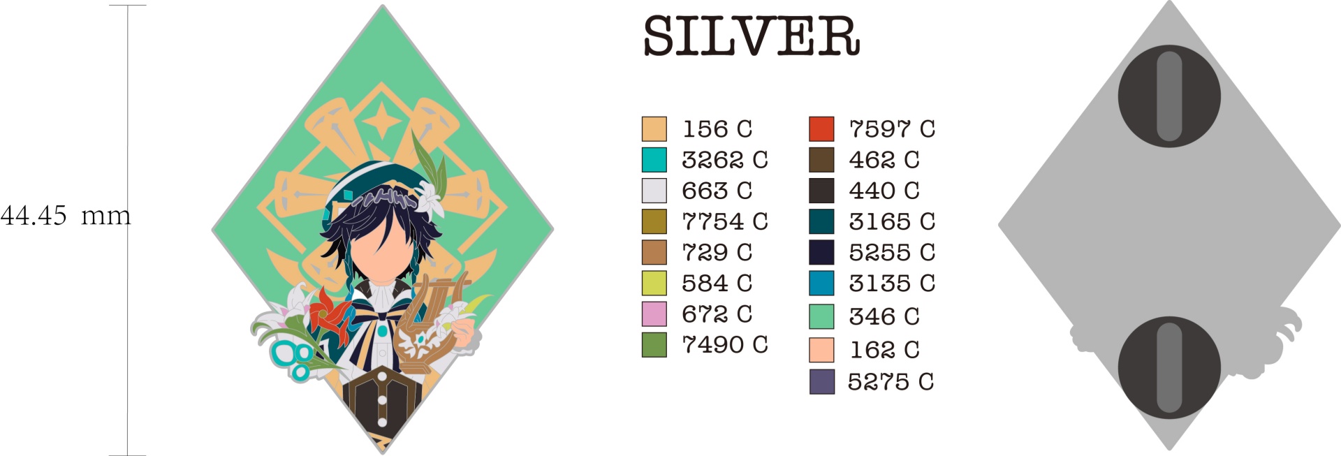 Custom Diamond Venti Lyre Floral Hard Enamel Lapel Pin Design Drawing