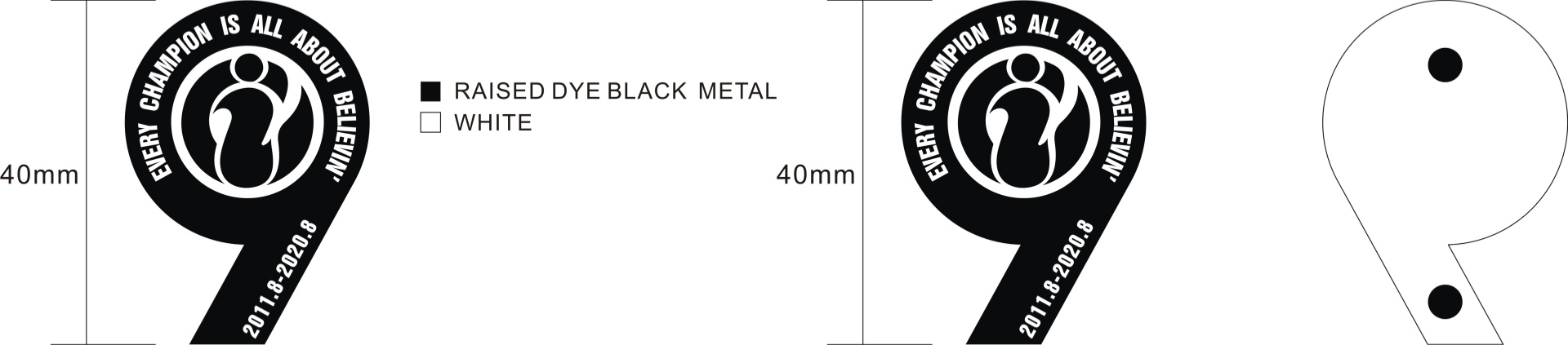 Custom Number 9 Round Champion Believe Slogan Date Logo Dyed Metal Lapel Pin Design Drawing