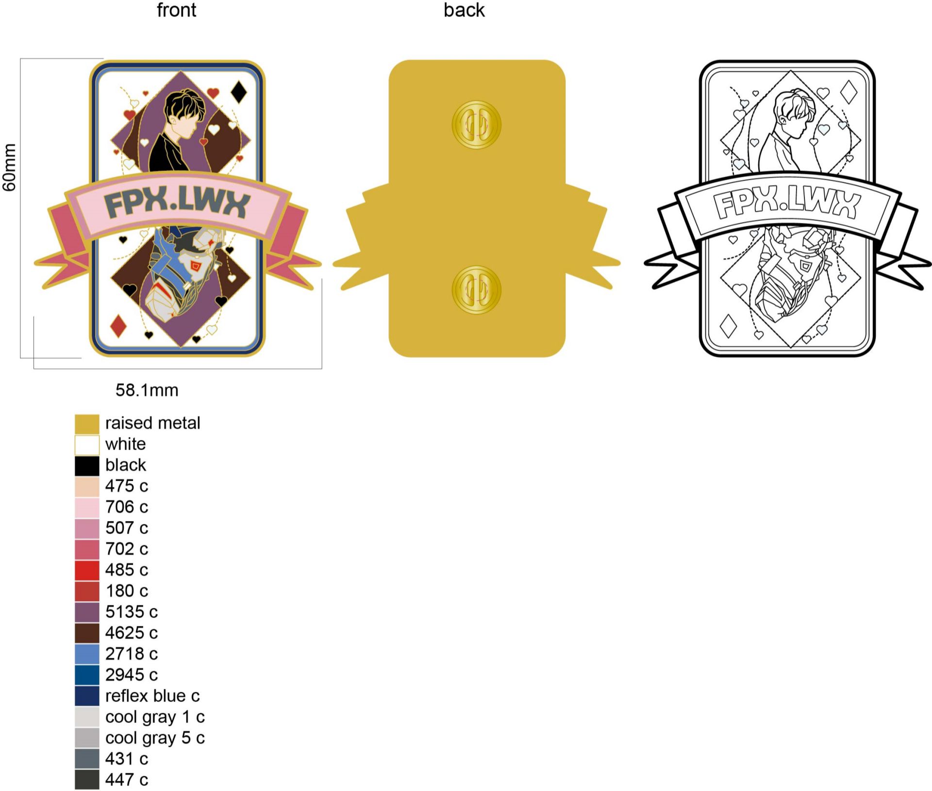 Custom Rectangle FPX Lwx Card Portrait Hard Enamel Lapel Pin Design Drawing