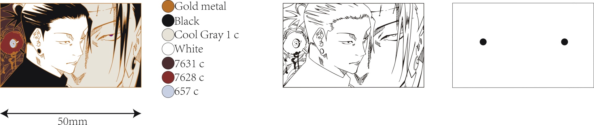 Custom Rectangle Jujutsu Kaisen Two Anime Character Side Profile Portrait Soft Enamel Lapel Pin Design Drawing