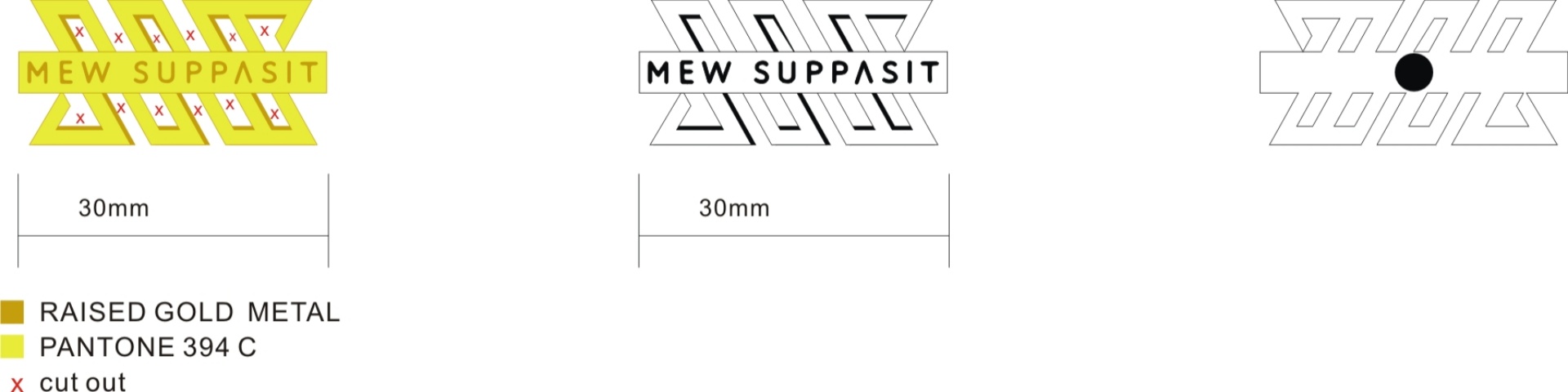 Custom Rectangle Mew Suppasit Geometric Cutout Text Soft Enamel Lapel Pin Design Drawing