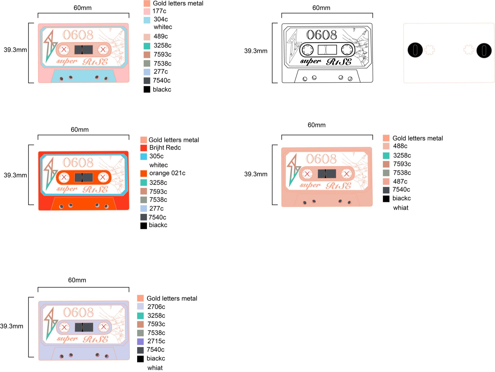 Custom Rectangle Multi Color Cassette Tape Set Dyed Metal Lapel Pin Design Drawing