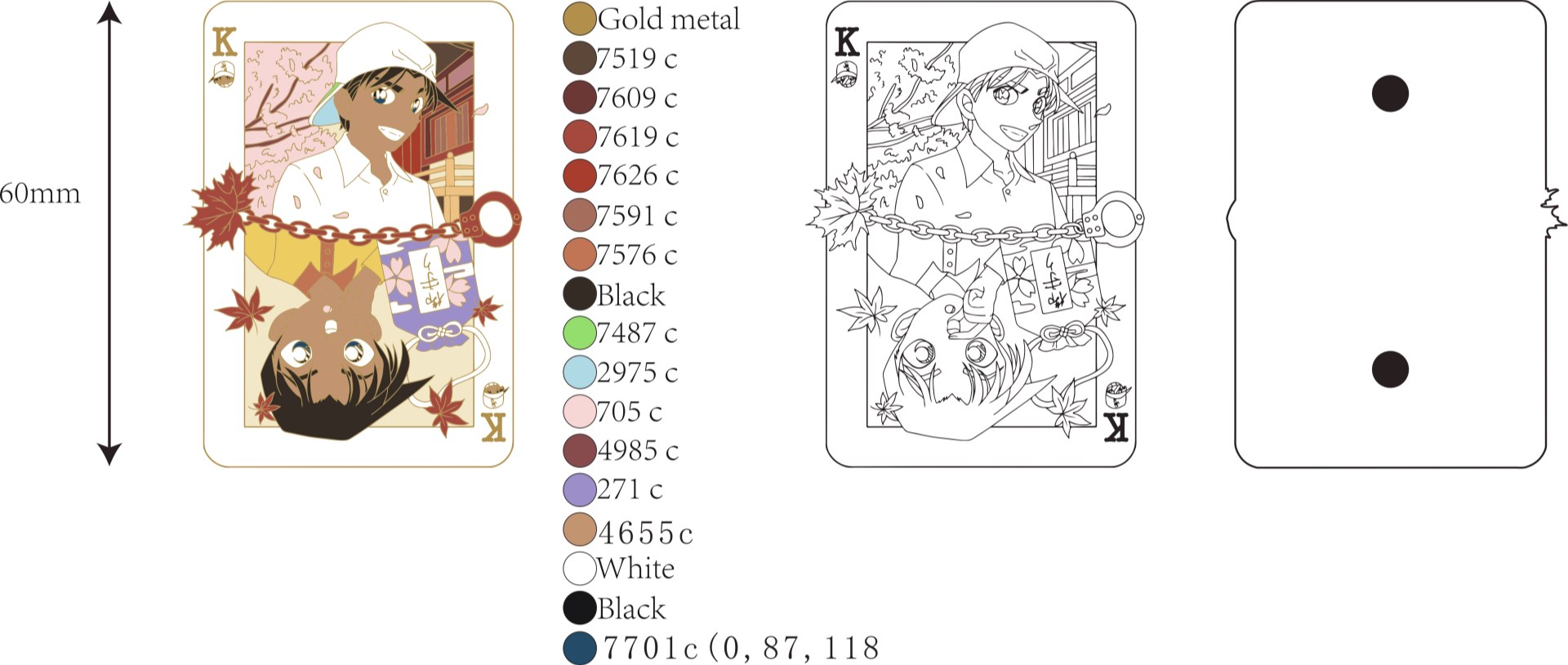 Custom Rounded Rectangle Detective Conan Maple Leaf Handcuff King Card Soft Enamel Lapel Pin Design Drawing