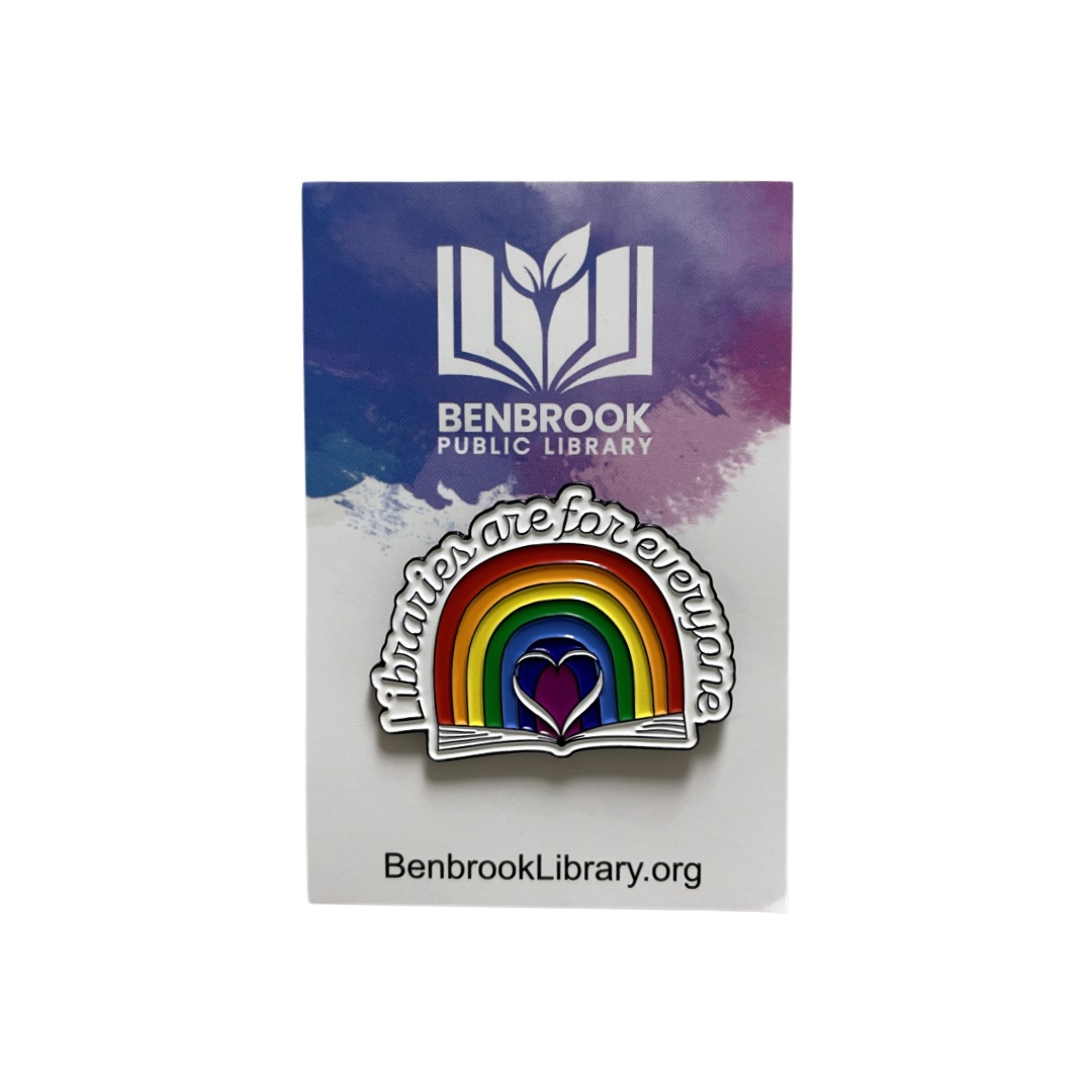 Custom Benbrook Public Library Libraries Are For Everyone Rainbow Heart Book Dyed Metal Pins With Backing Card