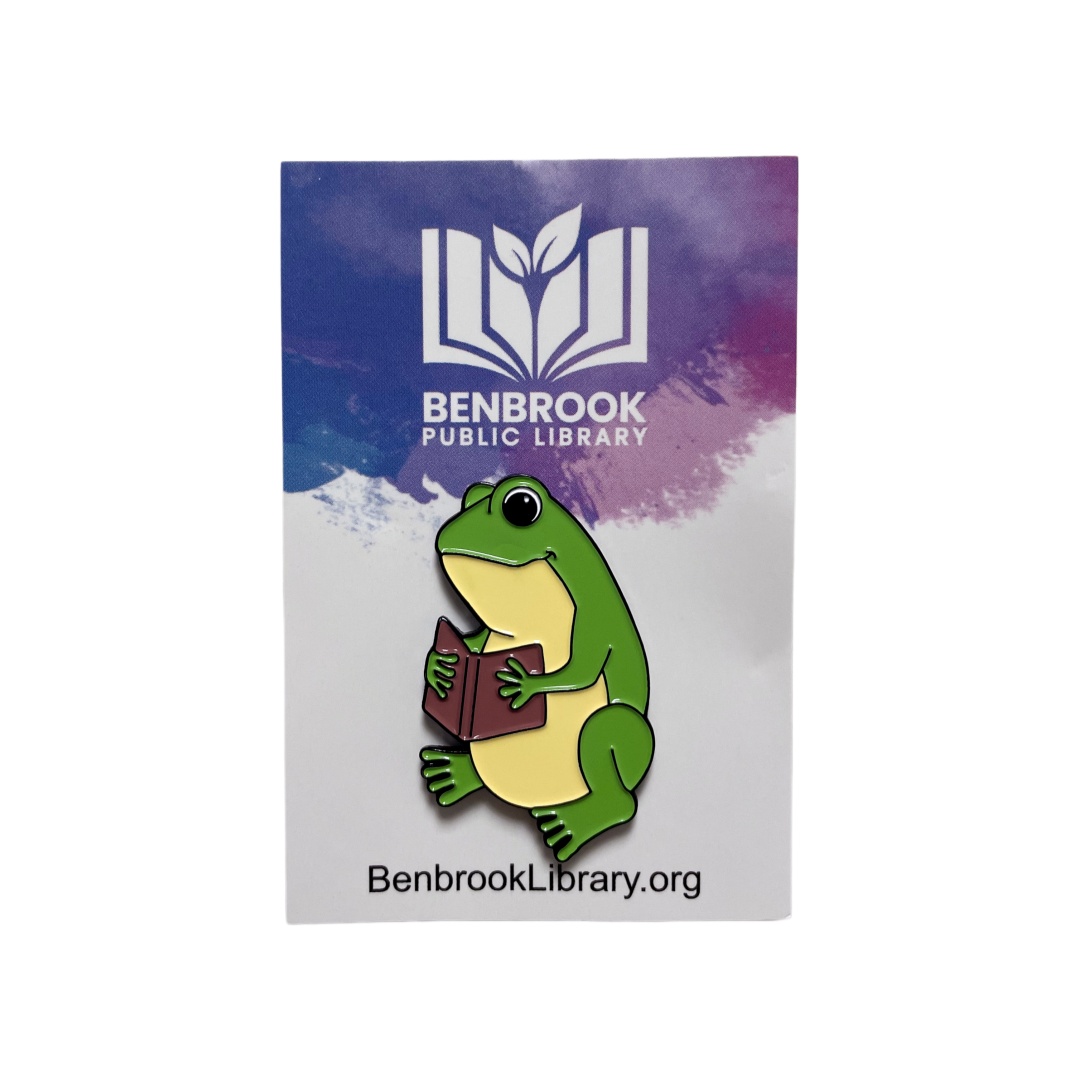 Custom Benbrook Library Reading Green Frog Cartoon Dyed Metal Pins With Backing Card