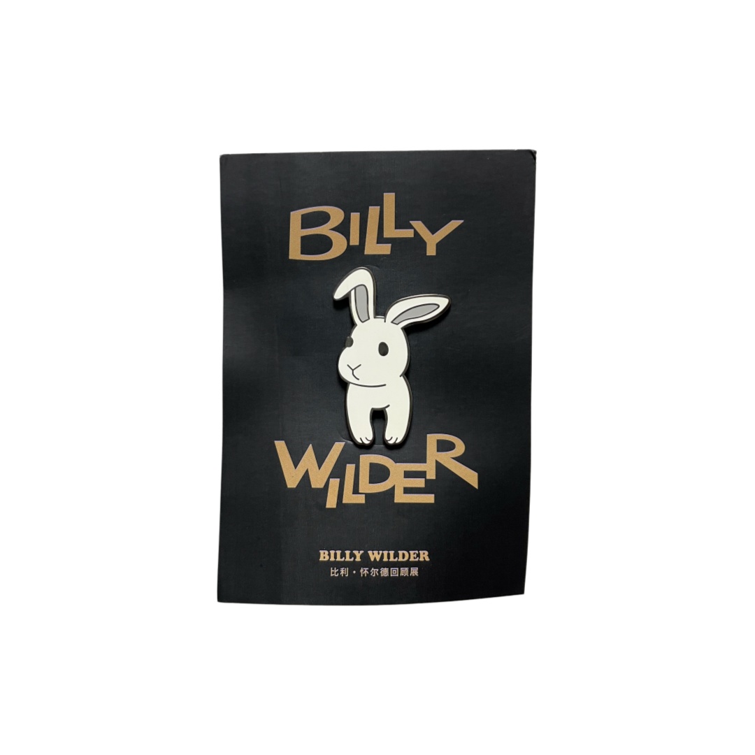 Custom Billy Wilder Cute Minimal White Rabbit Hard Enamel Pins With Black Exhibition Backing Card