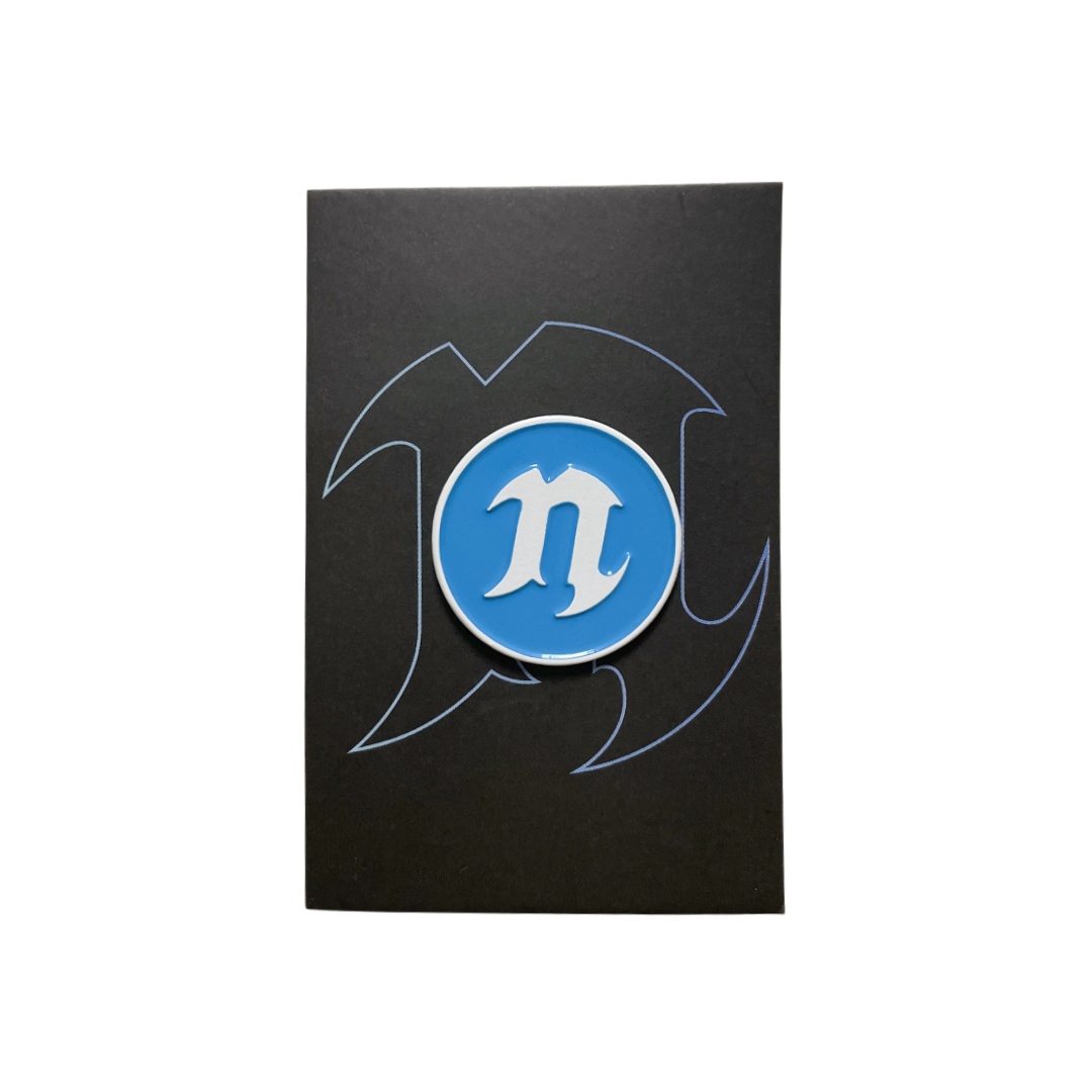 Custom Blue Round N Monogram Logo Dyed Metal Pins With Backing Card