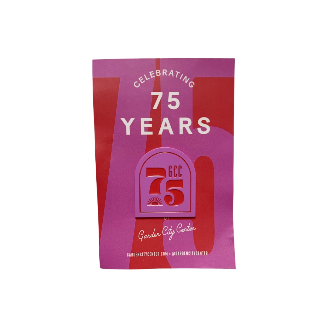 Custom Garden City Center GCC 75 Years Anniversary Dyed Metal Pins With Custom Printed Backing Card
