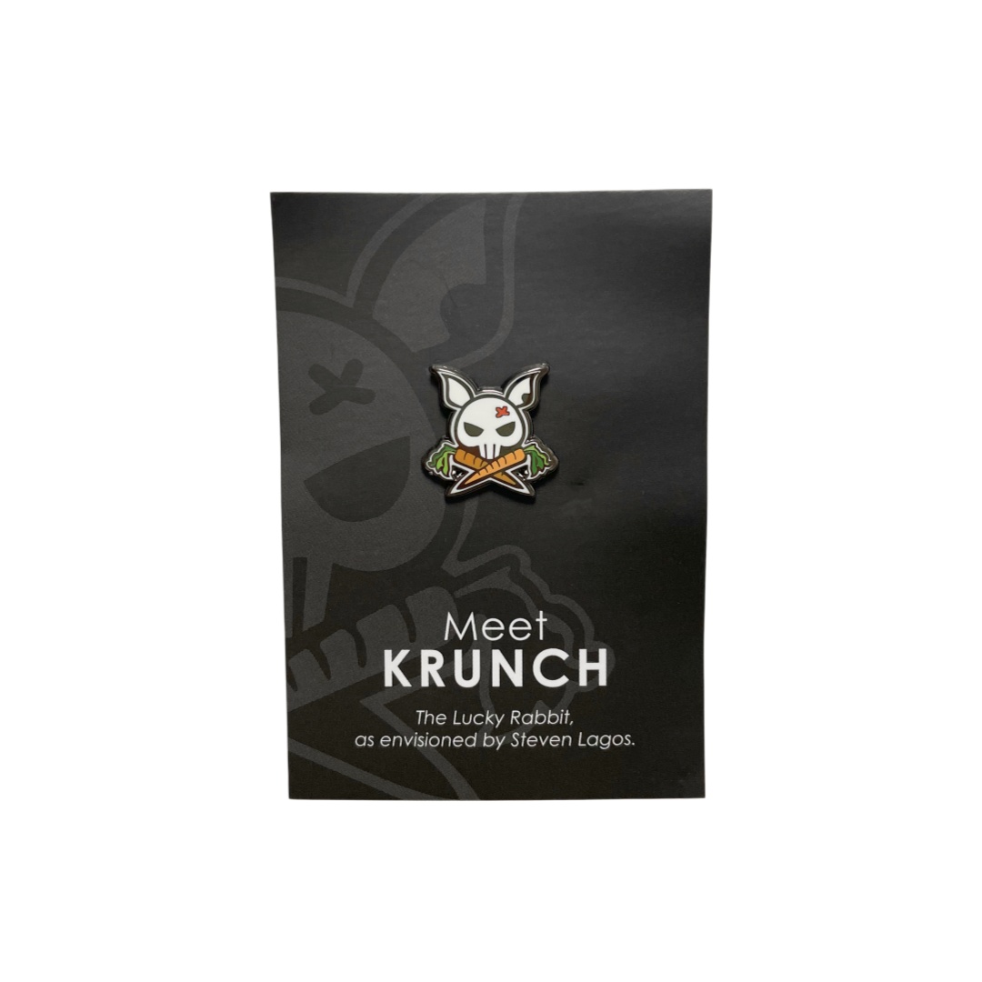 Custom Krunch Lucky Rabbit Skull Cross Carrot Hard Enamel Pins With Black Graphic Backing Card