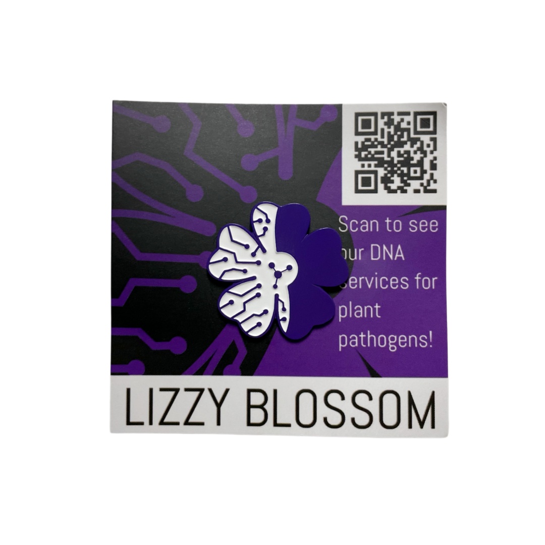 Custom Lizzy Blossom Circuit Board Flower DNA Graphic Dyed Metal Pins With Backing Card