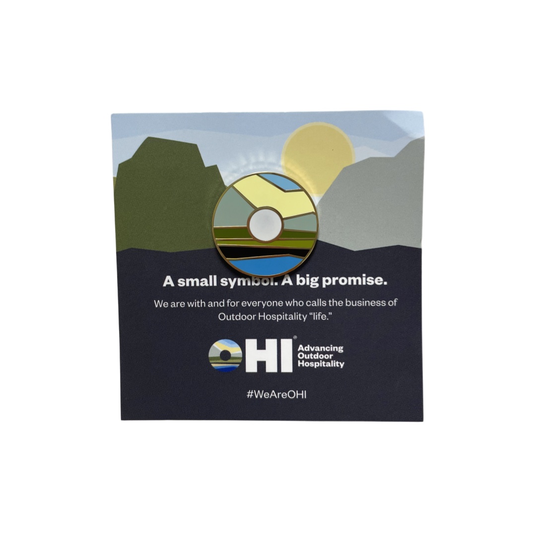 Custom OHI Outdoor Hospitality Mountain Sunset Landscape Circle Hard Enamel Pins With Scenic Backing Card