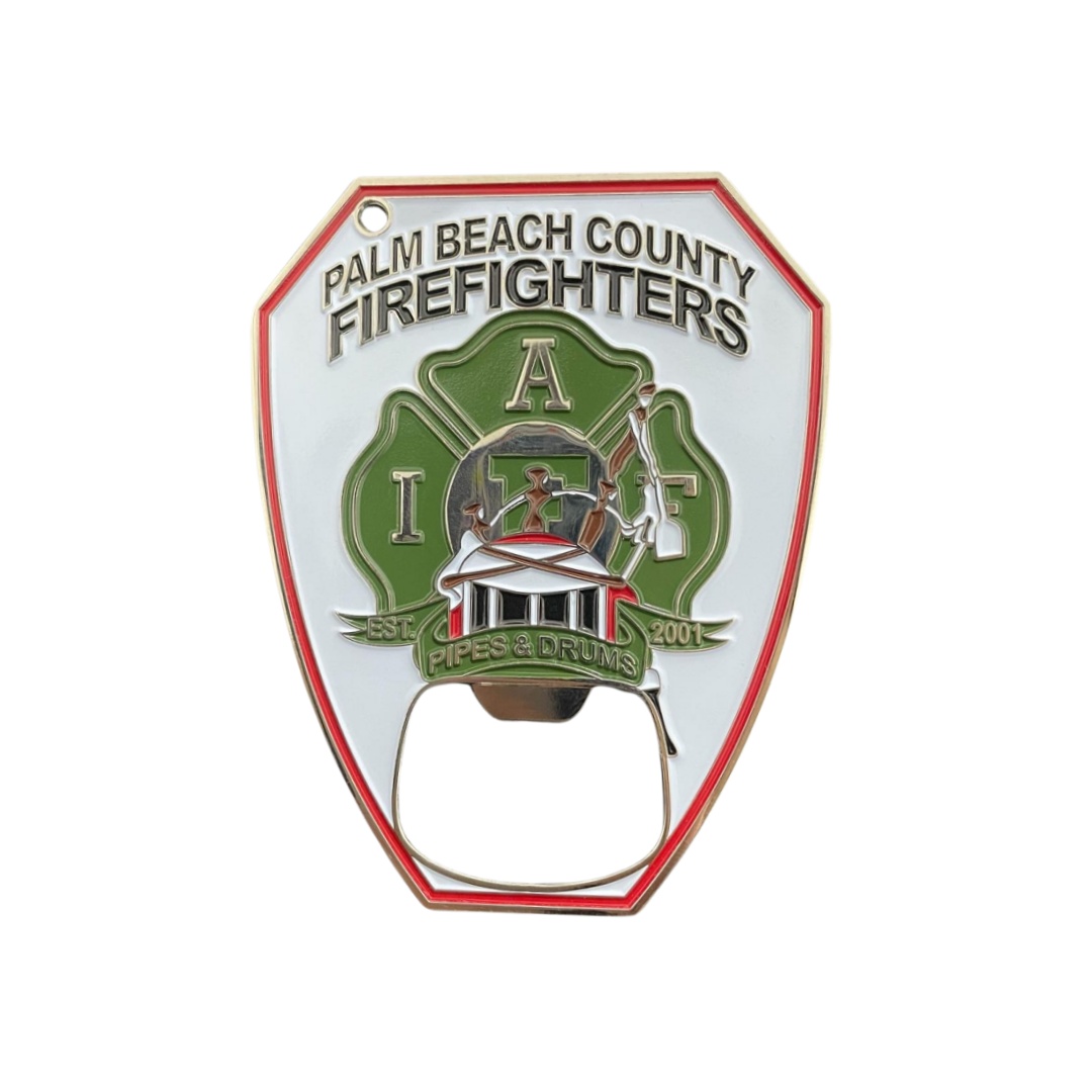 Custom Palm Beach County Firefighters Pipes & Drums Bottle Openers