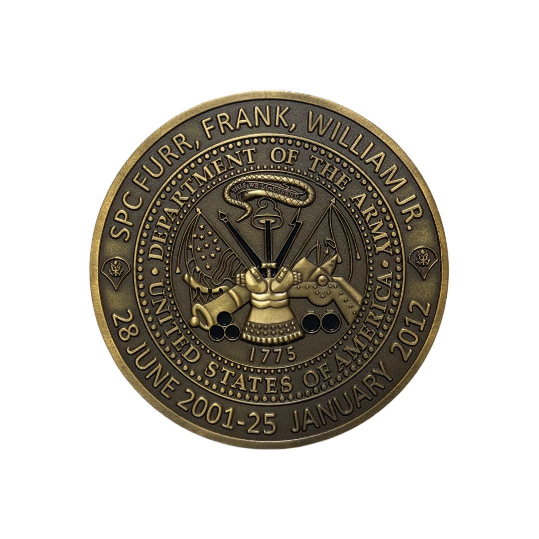 Custom US Army SPC Furr Memorial Die Struck Challenge Coin