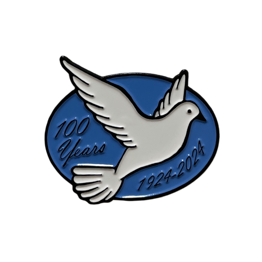 Custom 100 Years 1924-2024 White Peace Dove Oval Commemorative Dyed Metal Badges
