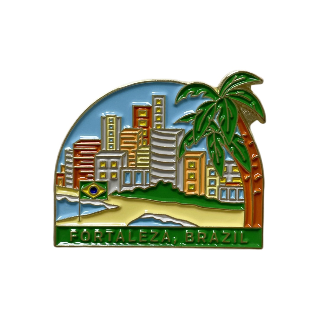 Custom Fortaleza Brazil Beach Palm Tree City Skyline Commemorative Soft Enamel Badges