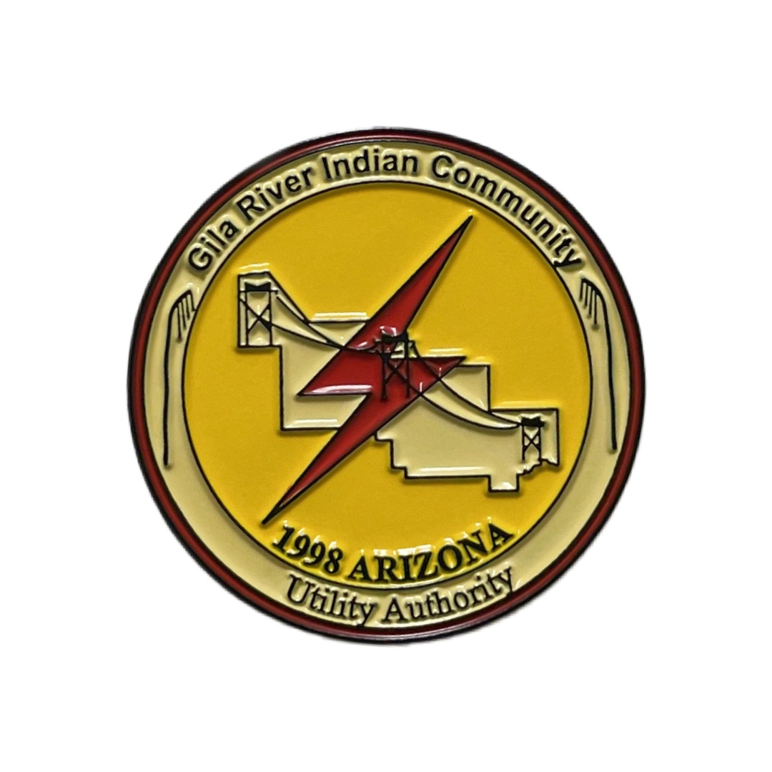 Custom Gila River Indian Community Utility Authority 1998 Lightning Round Commemorative Dyed Metal Badges