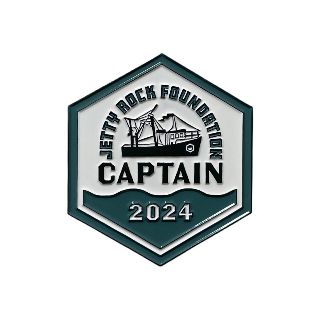 Custom Jetty Rock Foundation Captain 2024 Fishing Boat Hexagon Commemorative Dyed Metal Badges