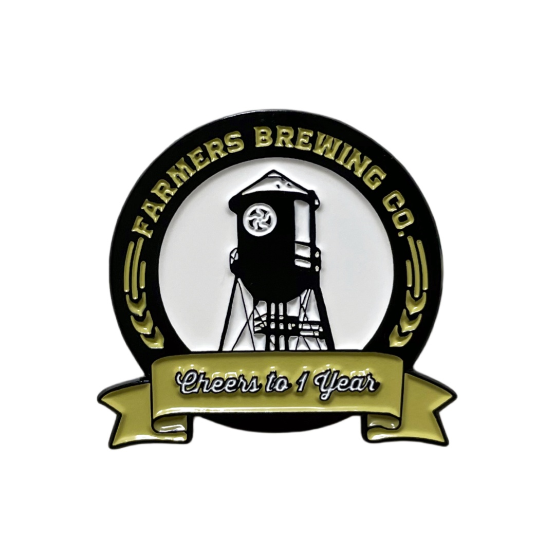 Custom Farmers Brewing Co Water Tower Corporate Dyed Metal Badges