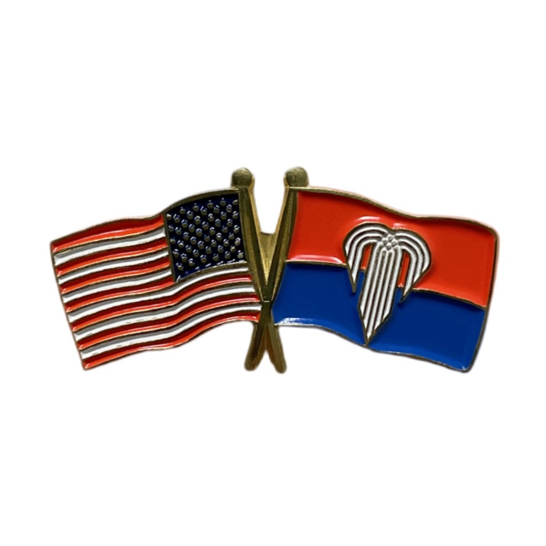 Custom Crossed USA Serbia Flag Graphic Soft Enamel Flag Pins