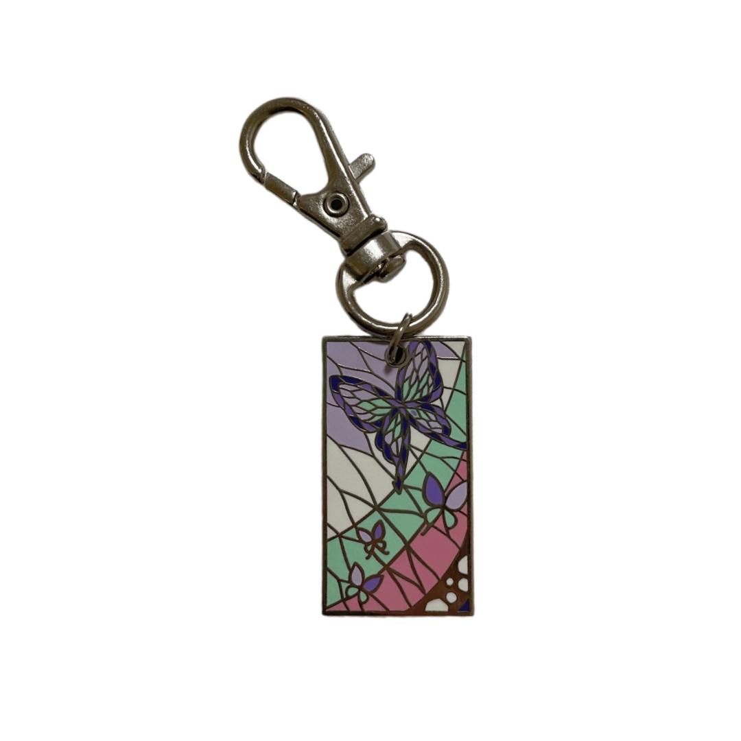Custom Stained Glass Style Colorful Butterfly Rectangle Hard Enamel Keychains