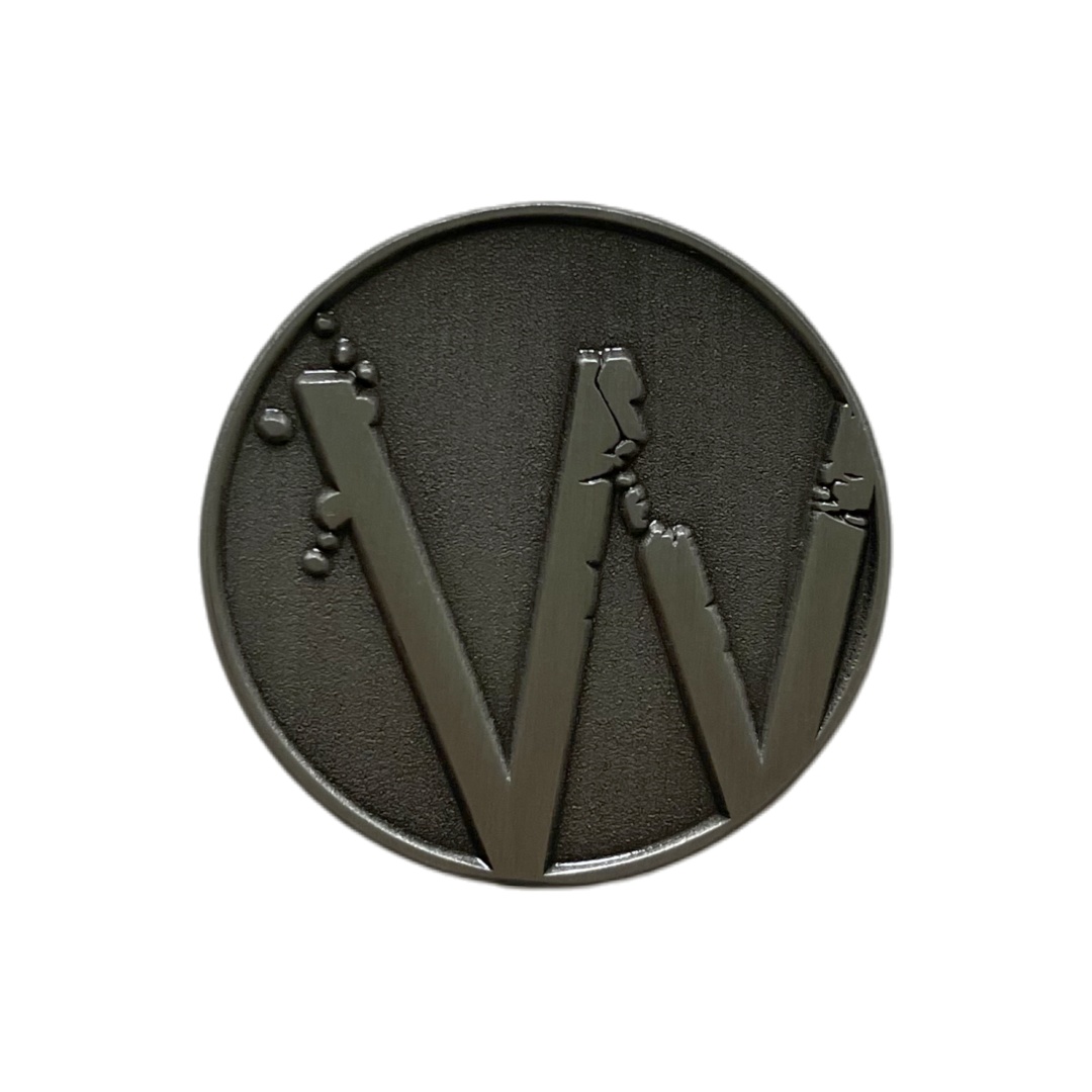 Custom Dark Metal Broken Style W Letter Die Struck Pins