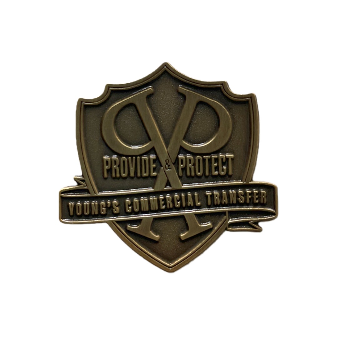 Custom Young's Commercial Transfer Provide & Protect Shield Die Struck Pins