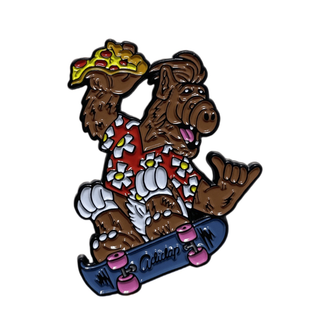Custom Alf Skateboard Pizza Cartoon Character Dyed Metal Pins
