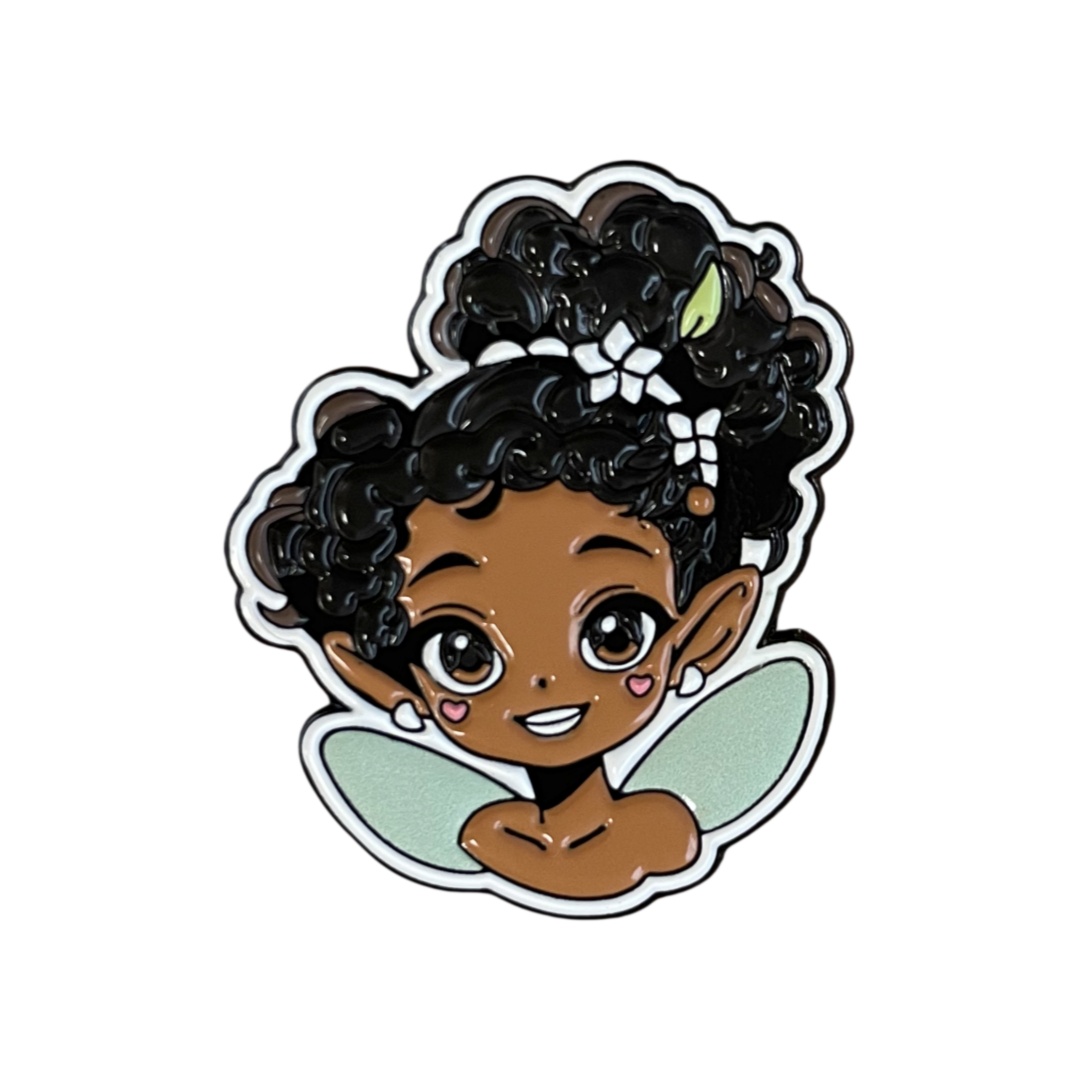 Custom Black Fairy Girl Cartoon Character Dyed Metal Pins