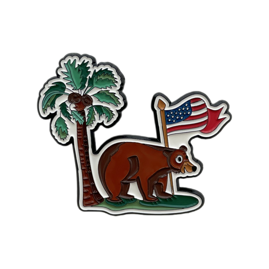 Custom California Bear US Flag Graphic Dyed Metal Pins