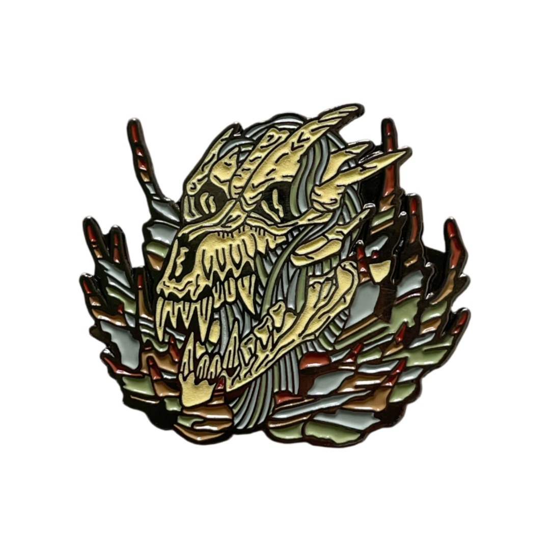 Custom Tribal Dragon Skull Graphic Dyed Metal Pins