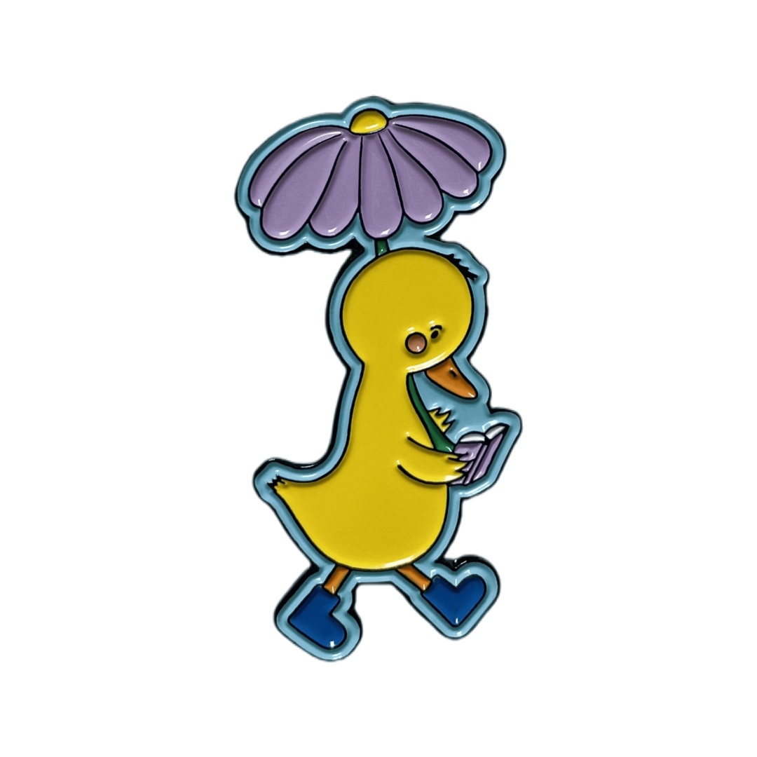 Custom Duck With Flower Umbrella Cartoon Character Dyed Metal Pins