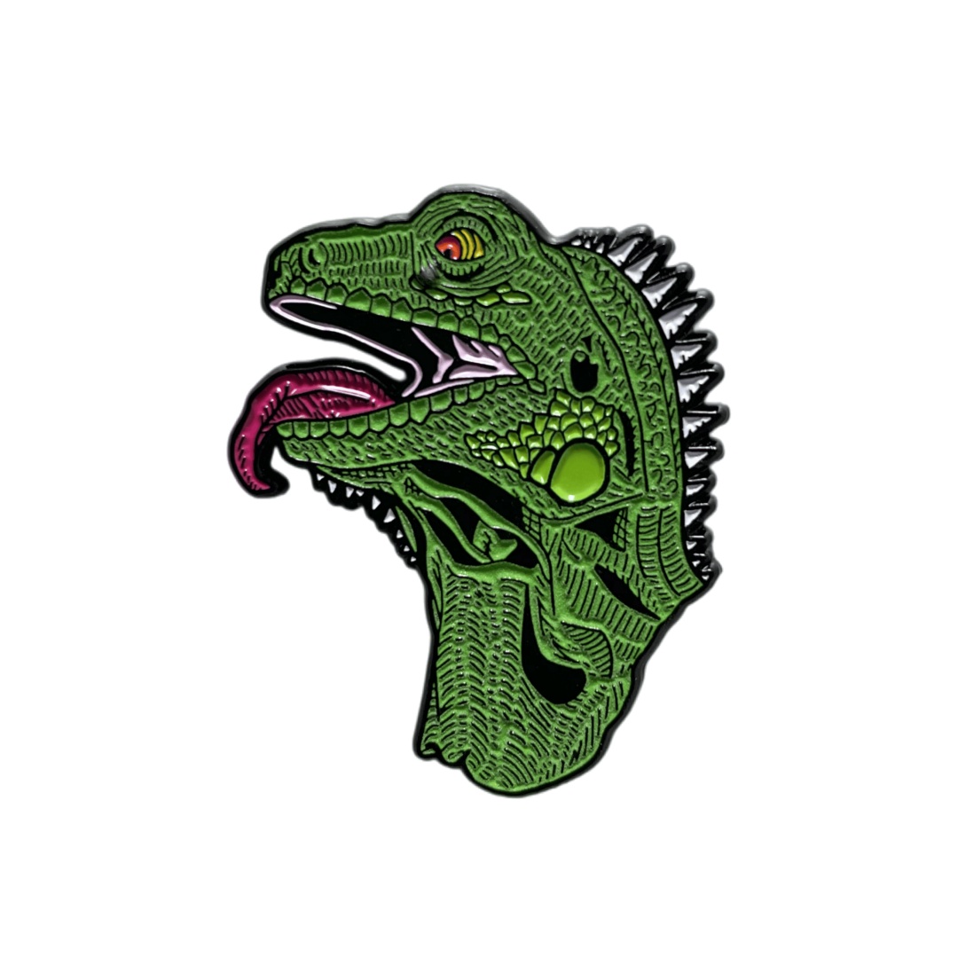 Custom Green Iguana Head Cartoon Graphic Dyed Metal Pins