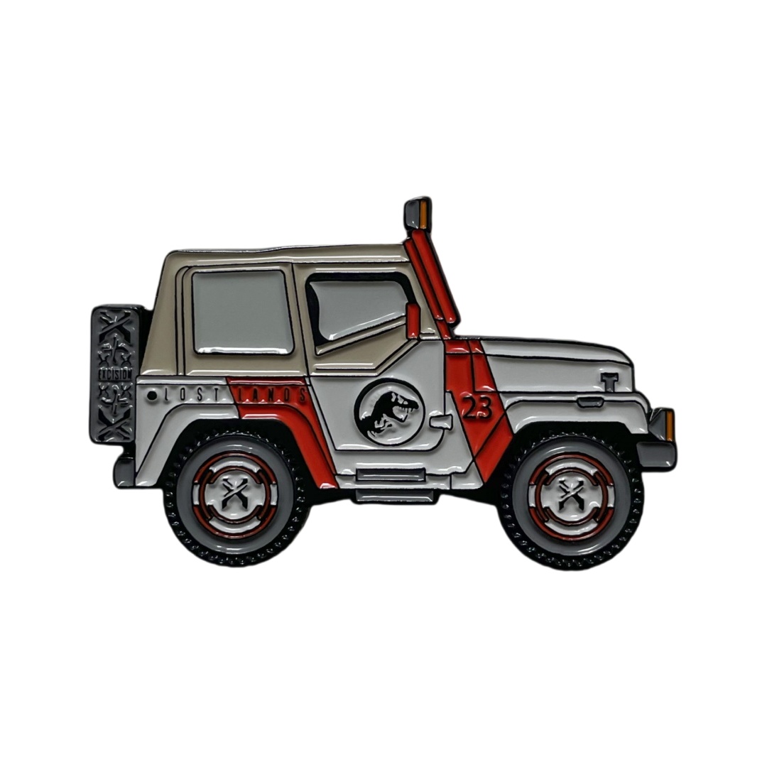 Custom Jurassic Park Offroad Jeep Graphic Dyed Metal Pins