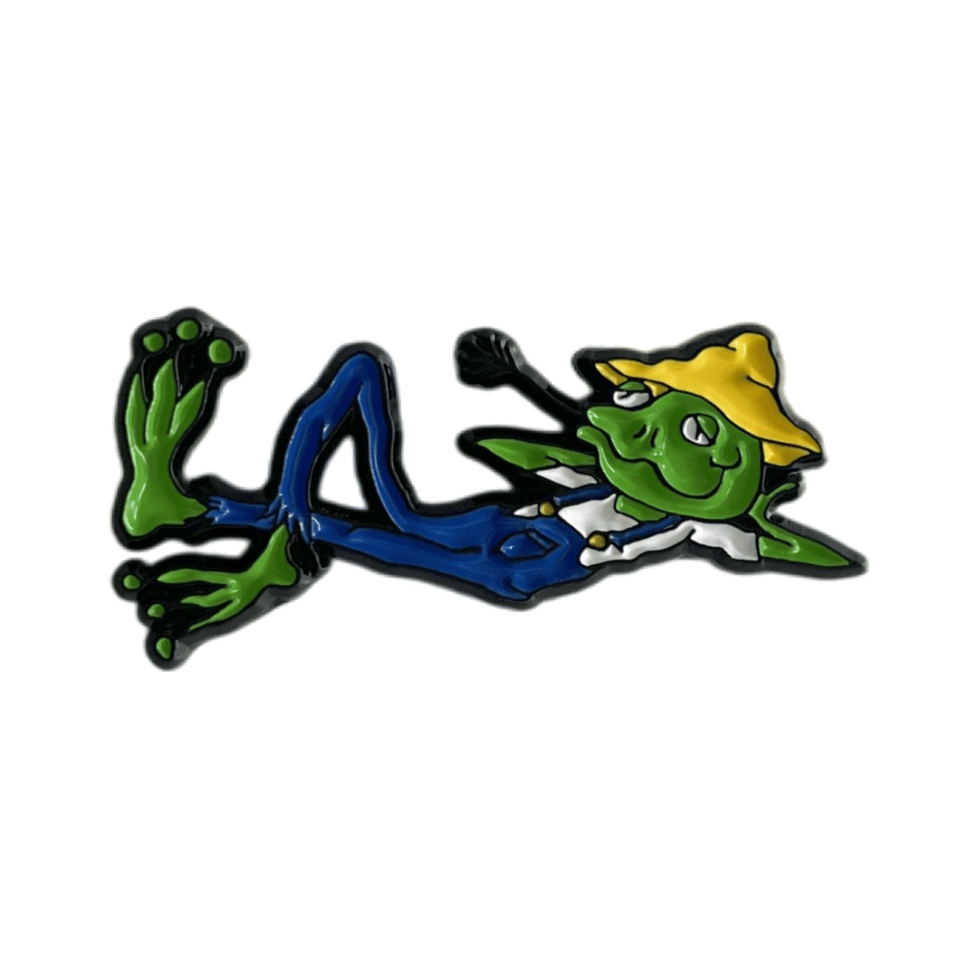 Custom Lazy Farmer Frog Cartoon Character Dyed Metal Pins