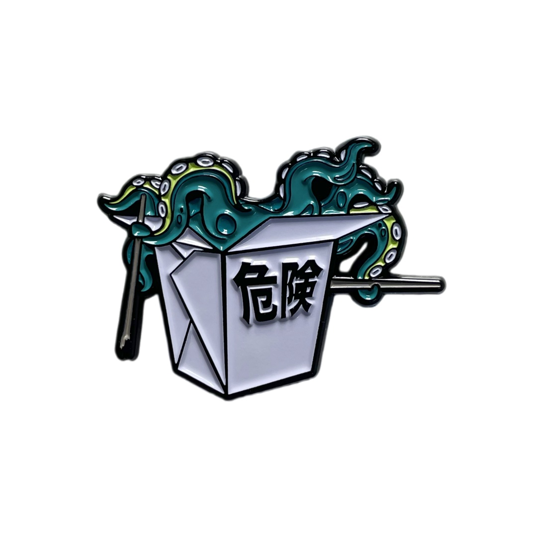 Custom Octopus Takeout Box Cartoon Graphic Dyed Metal Pins