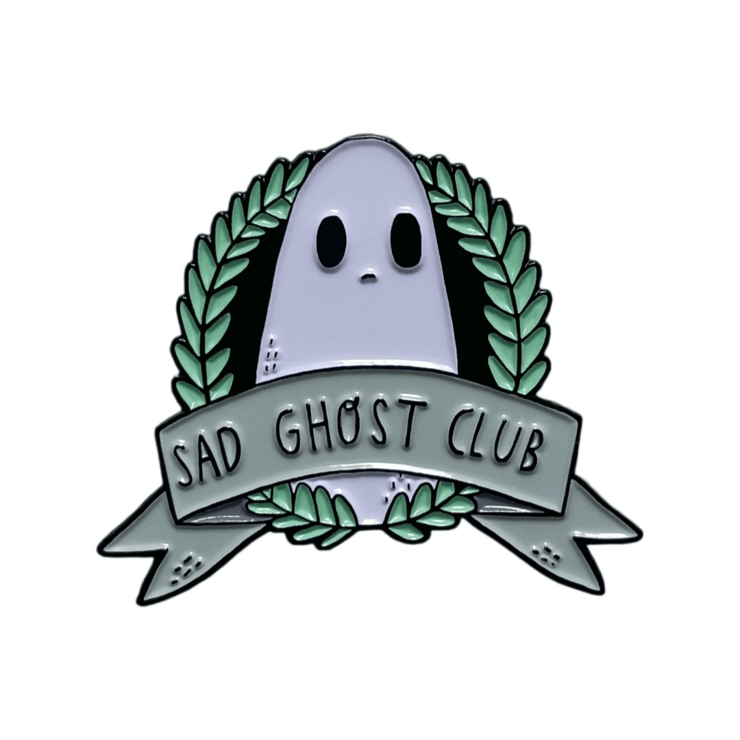 Custom Sad Ghost Club Laurel Wreath Graphic Dyed Metal Pins