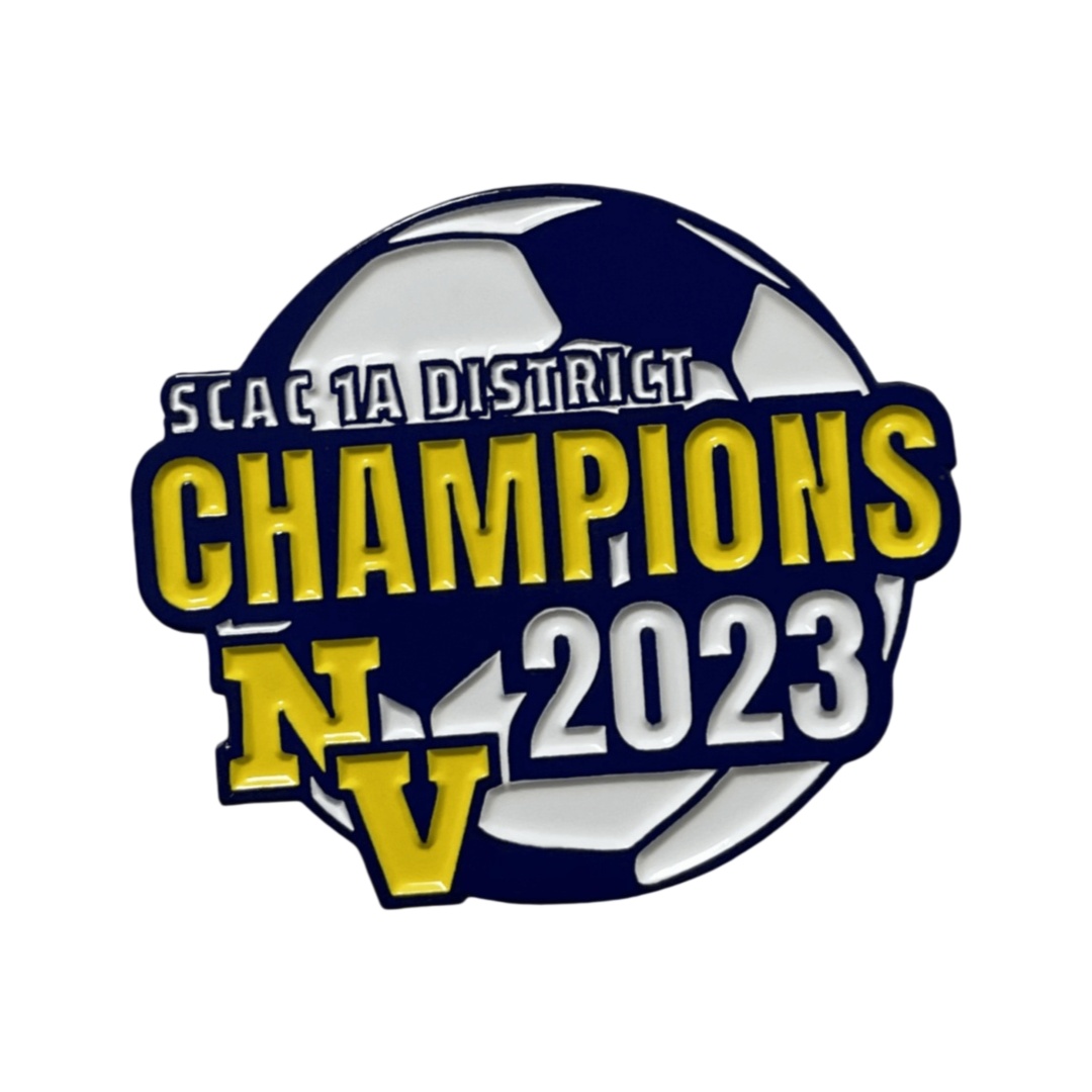 Custom SCAC Soccer Champions Commemorative Graphic Dyed Metal Pins