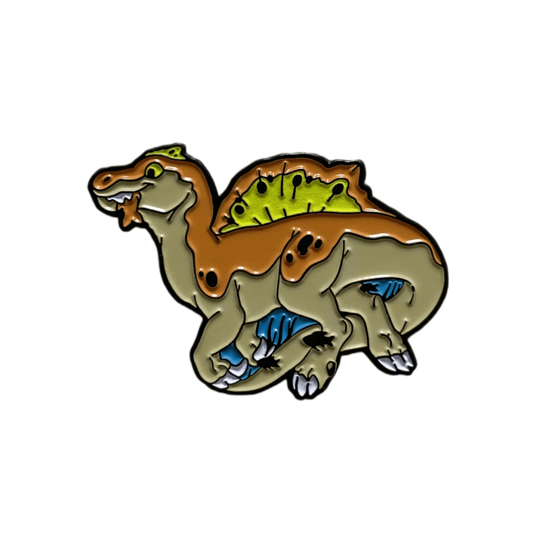 Custom Spinosaurus Dinosaur Cartoon Graphic Dyed Metal Pins