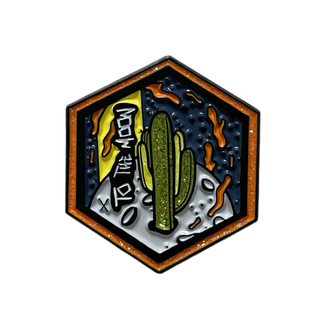 Custom Desert Cactus Hexagon Graphic Glitter Pins