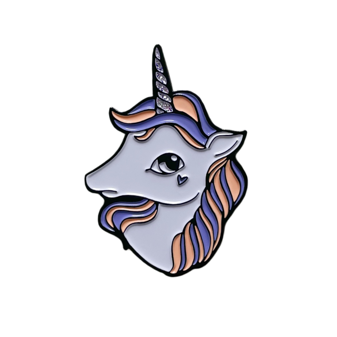 Custom Pastel Purple Unicorn Head Glitter Pins