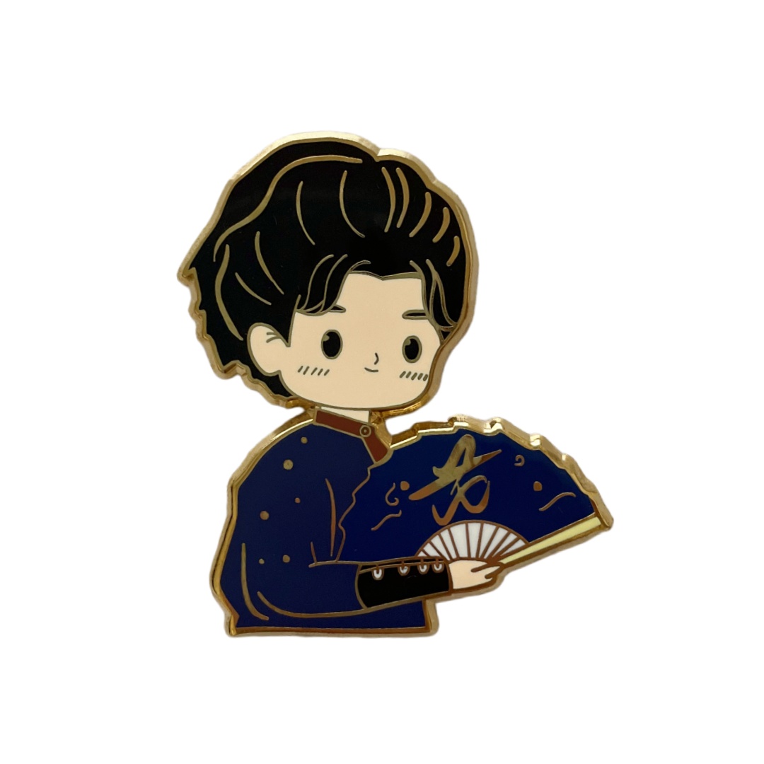 Custom Ancient Chinese Style Boy With Blue Fan Hard Enamel Pins