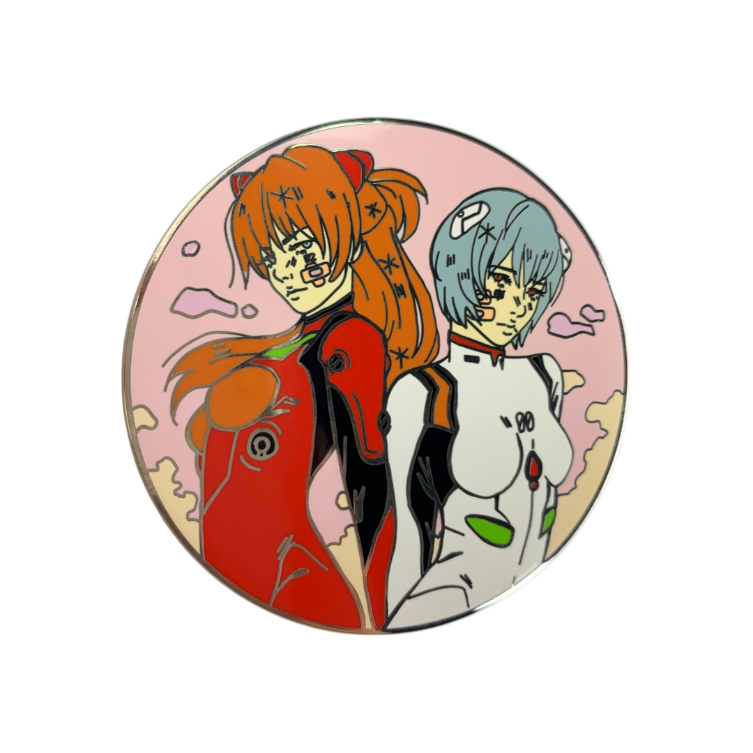 Custom Neon Genesis Evangelion Asuka & Rei Round Hard Enamel Pins